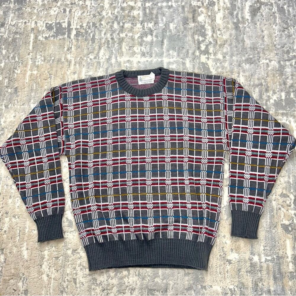 Vintage London Fog Wool Acrylic Blend Geometric Dad Sweater Large 1980s